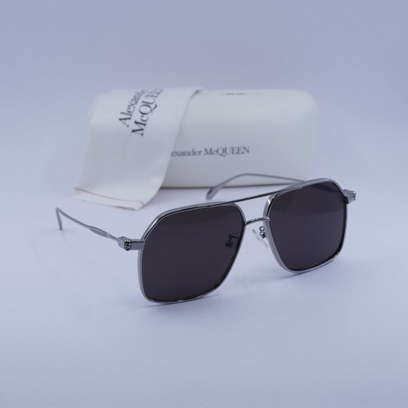 Alexander McQueen AM0372S 001 Aviator Sunglasses – Ruthenium/Grey - Picture 1 of 11